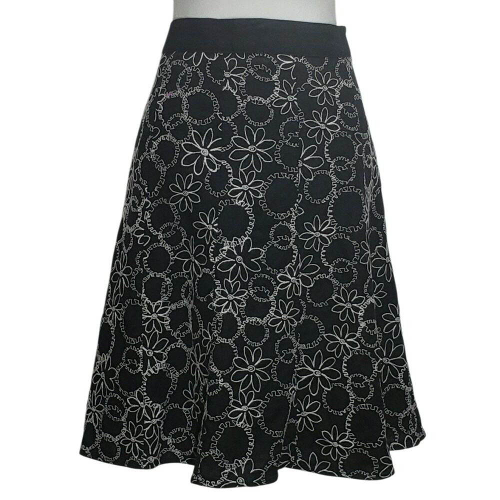 Christopher & Banks Linen Blend Midi Skirt Size 12 Embroidered Coastal Casual